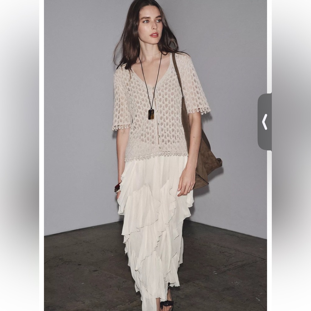 Zara Pointelle Knit Cardigan NWT